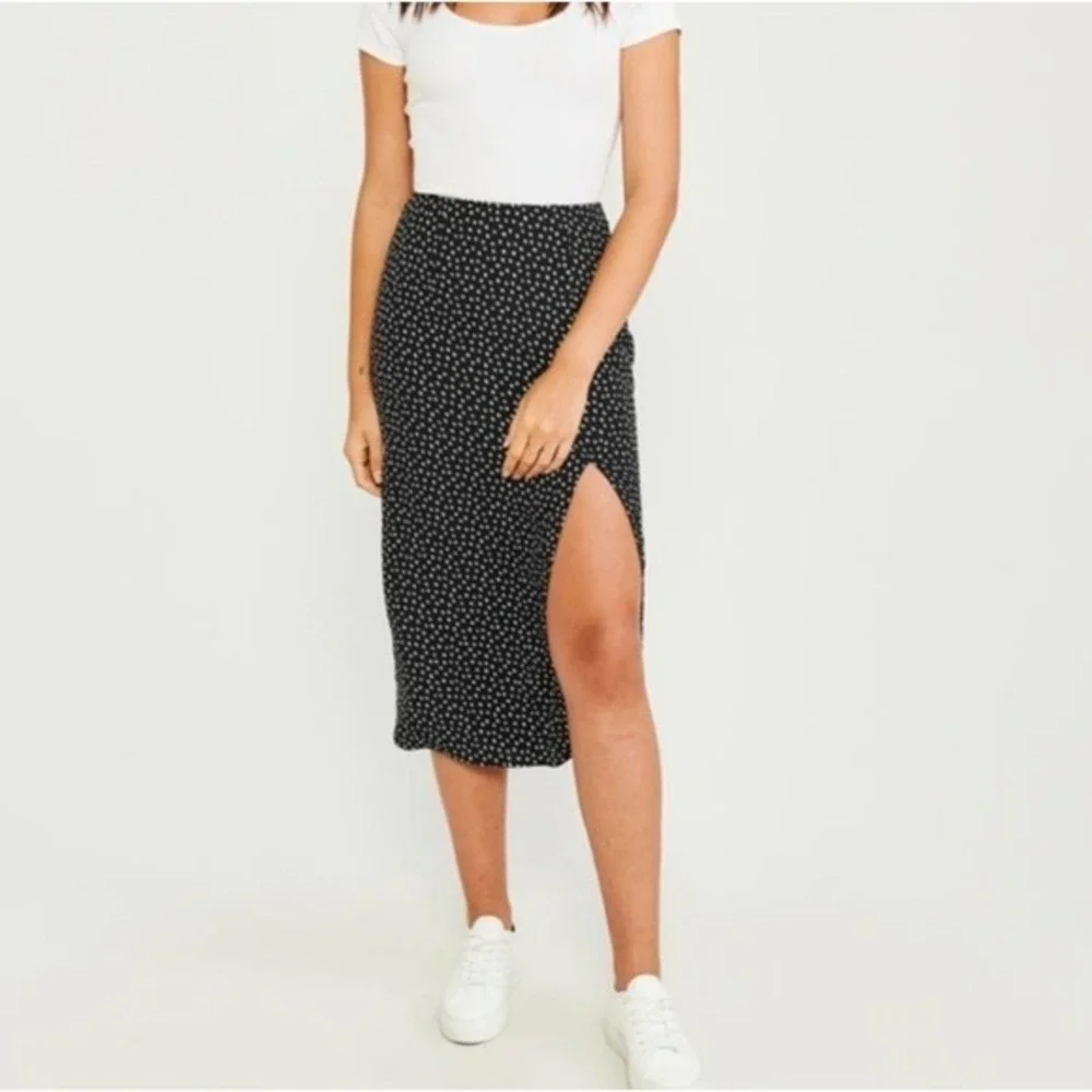 Abercrombie & Fitch‎ Black Polka Dot Ruffle Hem Midi Skirt Size XS Bohemian